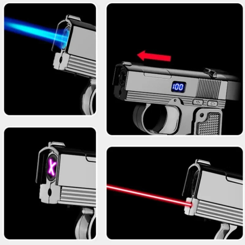 New Metal Gas Electric Dual-purpose Laser Lighter Windproof Multifunctional Folding Rotary Inflatable Lighter Men's Smoking Gift