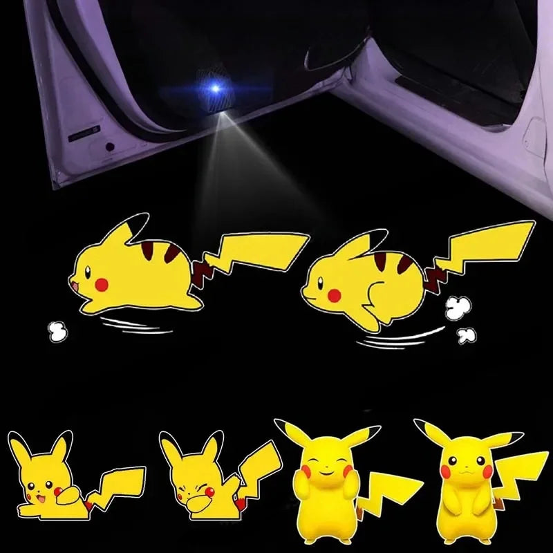 Pokemon Pikachu Car Welcome Light Anime Cars Door Projection Lamp Safety Signal Lamp Atmosphere Light Car Decoration Kid Gift