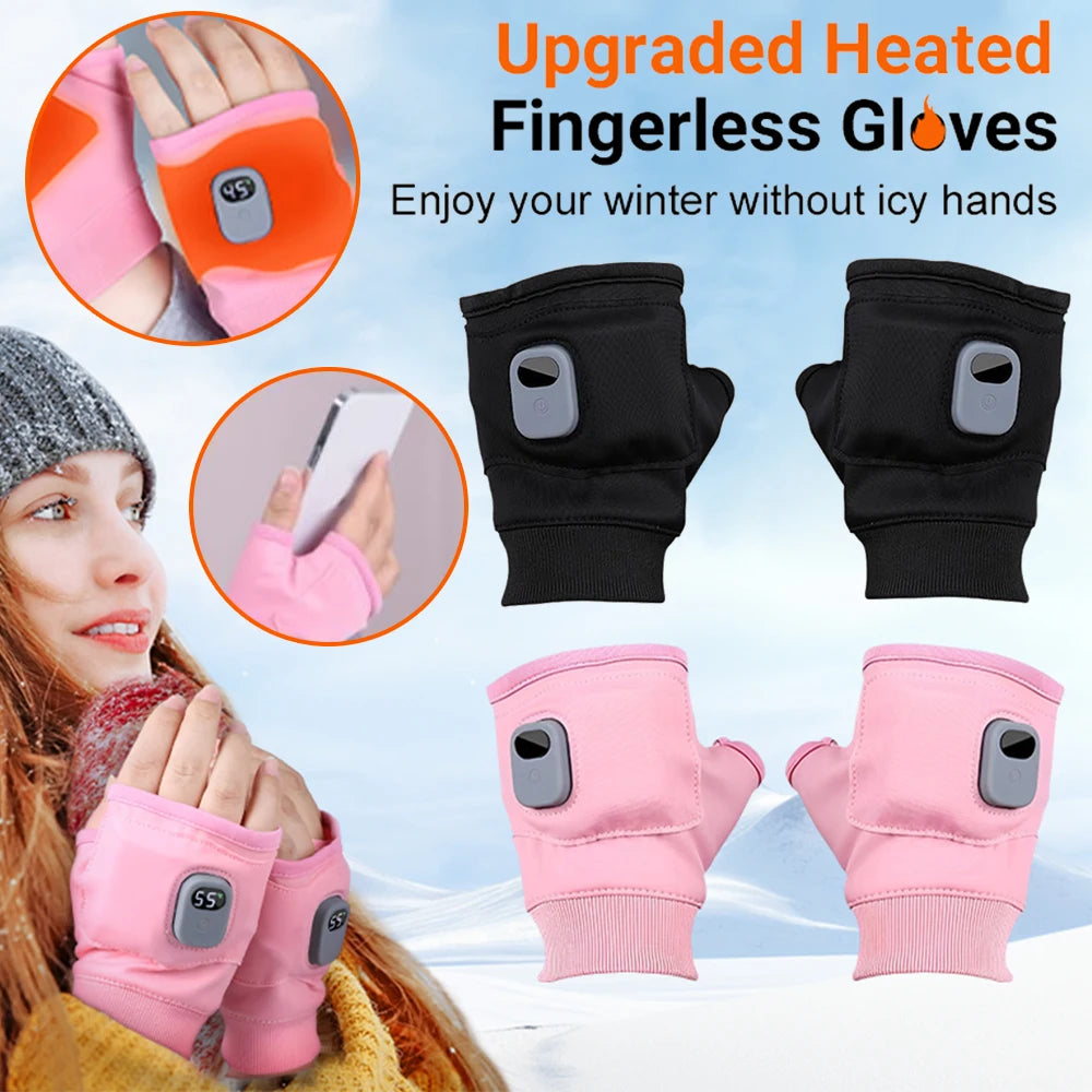Rechargeable Heated Gloves 360 Degree Heating Thermal Heated Gloves Windproof Touchscreen for Outdoor Hiking Cycling