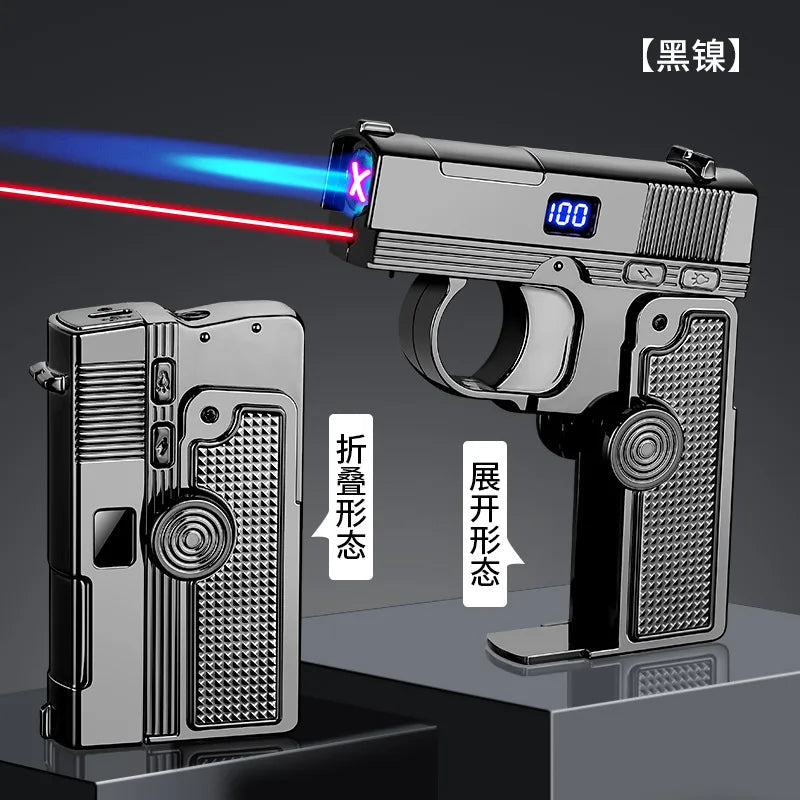 New Metal Gas Electric Dual-purpose Laser Lighter Windproof Multifunctional Folding Rotary Inflatable Lighter Men's Smoking Gift