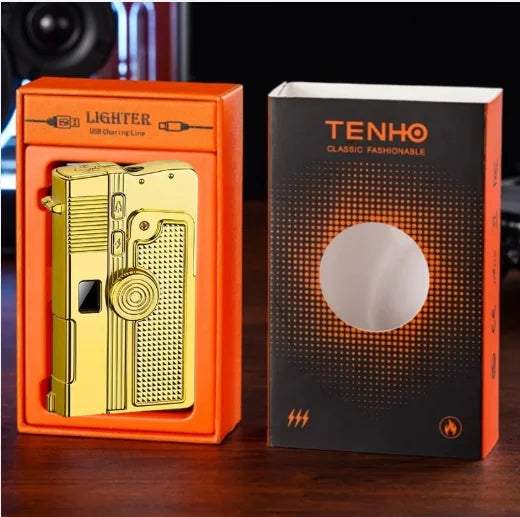 New Metal Gas Electric Dual-purpose Laser Lighter Windproof Multifunctional Folding Rotary Inflatable Lighter Men's Smoking Gift