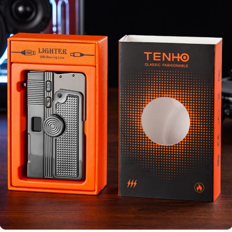 New Metal Gas Electric Dual-purpose Laser Lighter Windproof Multifunctional Folding Rotary Inflatable Lighter Men's Smoking Gift