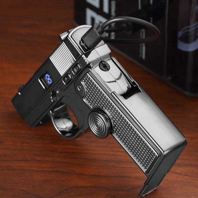 New Metal Gas Electric Dual-purpose Laser Lighter Windproof Multifunctional Folding Rotary Inflatable Lighter Men's Smoking Gift