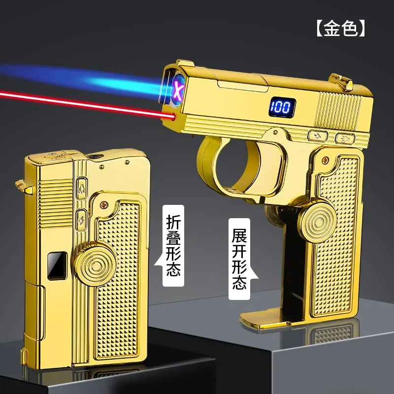 New Metal Gas Electric Dual-use Laser Lighter Windproof Multifunctional Folding Rotating Inflatable Lighter Men's Smoking Gift