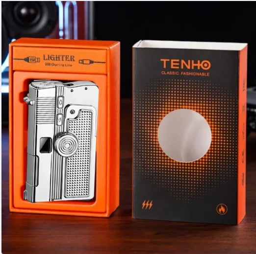 New Metal Gas Electric Dual-purpose Laser Lighter Windproof Multifunctional Folding Rotary Inflatable Lighter Men's Smoking Gift