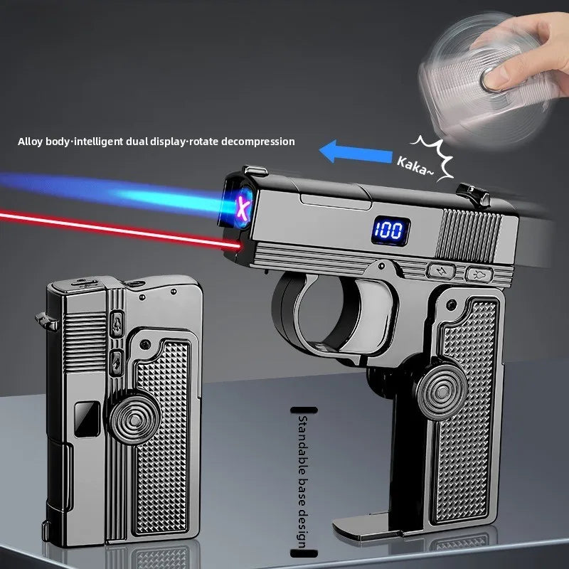 New Metal Gas Electric Dual-purpose Laser Lighter Windproof Multifunctional Folding Rotary Inflatable Lighter Men's Smoking Gift